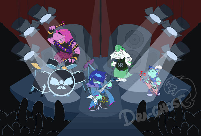 DH! Susie, Kris, Ralsei, and Frisk, belong to the-deltahub-official on Tumblr